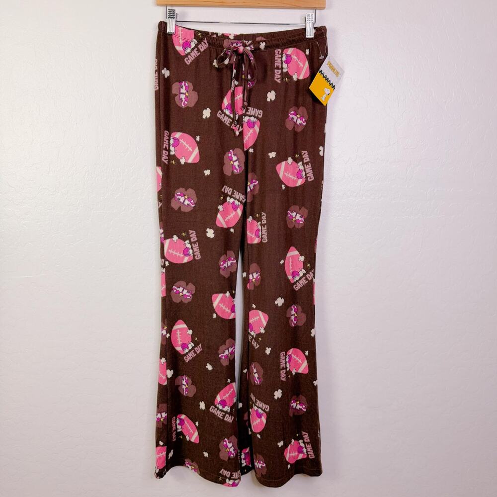 Peanuts Snoopy Game Day Football Lounge Sleep Pajama Pants Brown Pink Sz L NWT